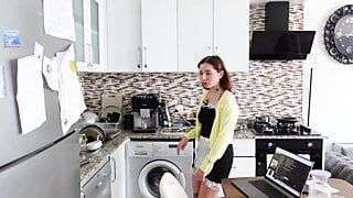 As soon as the wife left the house, he immediately Fucked the Maid in the ASS!