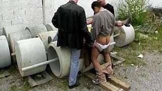 Chubby German woman enjoys giving blowjob’s outdoors