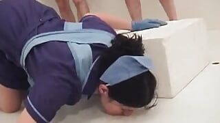 Dark haired French patient getting pounded by multiple doctor’s