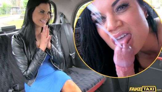 Fake Taxi – The Girl In The Blue Dress – Horny brunette in 30s with big tits cums on cabbies cock