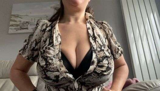 Huge naturals in a push up bra and open shirt