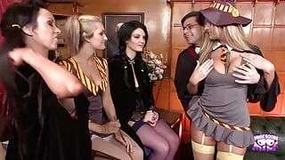 One by One These Four Horny MILFs Are Getting Fucked During Intense Cosplay Group Sex