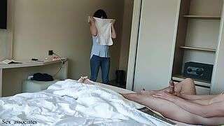 PUBLIC DICK FLASH. I pull out my dick in front of a hotel maid and she agreed to jerk me off.