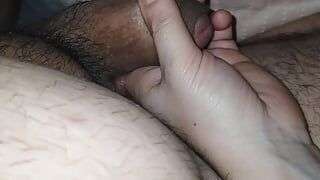 Step mom trying to woke up step son dick making him a handjob