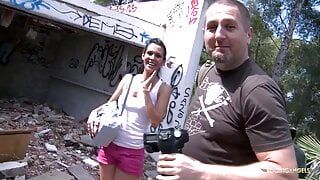 Her tattoos look very sexy when she strips naked Outdoor and