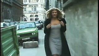 Three big dick guys fuck all the tight holes on this blonde whore at same time