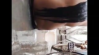 Indian long hair wife sampoo hair wash open body bathing