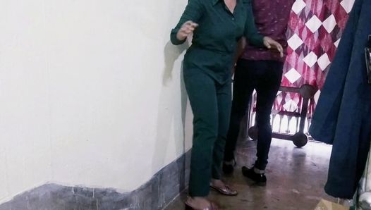 Both staff fiercely under the office ladder