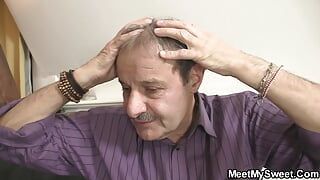 Brunette teen seduced by BFs olds for threesome fuck