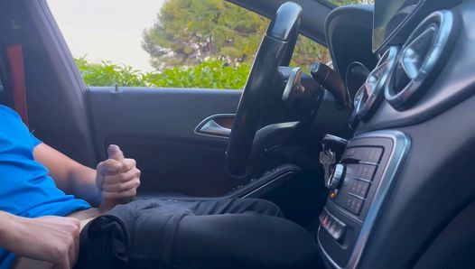 I’m in the car jerking off and a girl passing by helps me cum in public by surprise