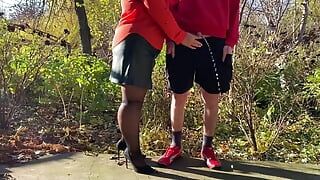 Mother-in-law loves holding my dick outside when I pee
