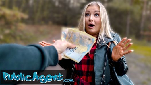 Public Agent – Beautiful Busty Blonde takes her clothes off in the woods before fucking
