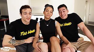 QB1 fucks the “straight” male cheerleader and his slutty best friend!