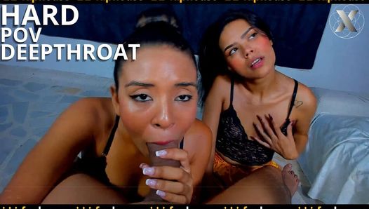 Strong POV Deep Throat Fucking with Two Beautiful Horny Latin Sluts