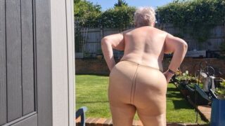 Naked pantyhose dancing in the garden