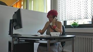 Redhead mature secretary sucking dick and gets fucked in her office
