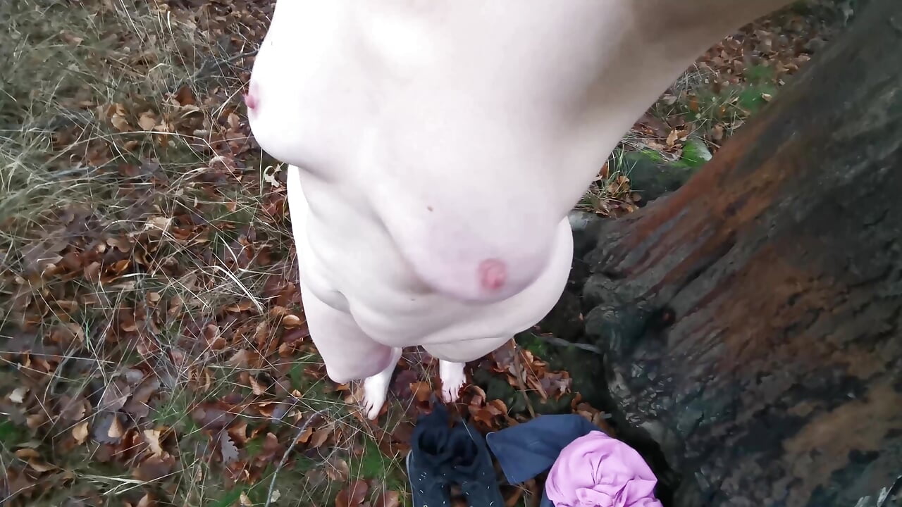 Completely naked tit punishment in the woods
