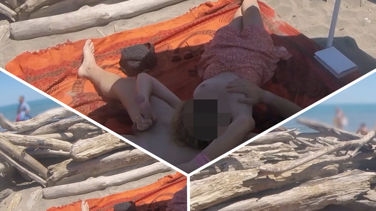 Exhibitionist Teacher Outdoor Amateur Milf Handjob Big Cock on Nudity Beach public in front of voyeur with cum P2 – MissCreamy