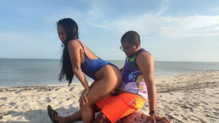 Latina fucks her stepbrother on the beach