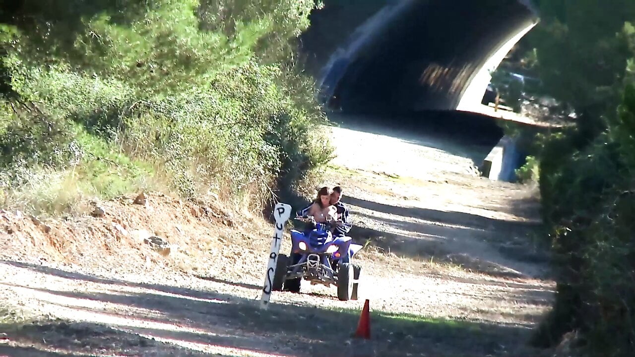 Picked up girl with big natural tits riding a hard cock outdoors