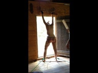 Restraining and spanking my wife at a cabin in the woods