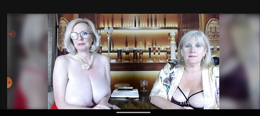 Two blonde grannies with saggy tits French kiss