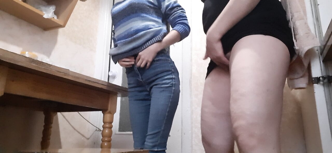 We squish wet pussies and cum in the kitchen