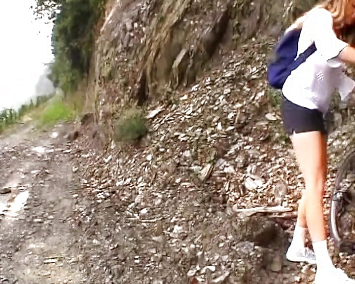 Horny German blonde masturbating on a mountain