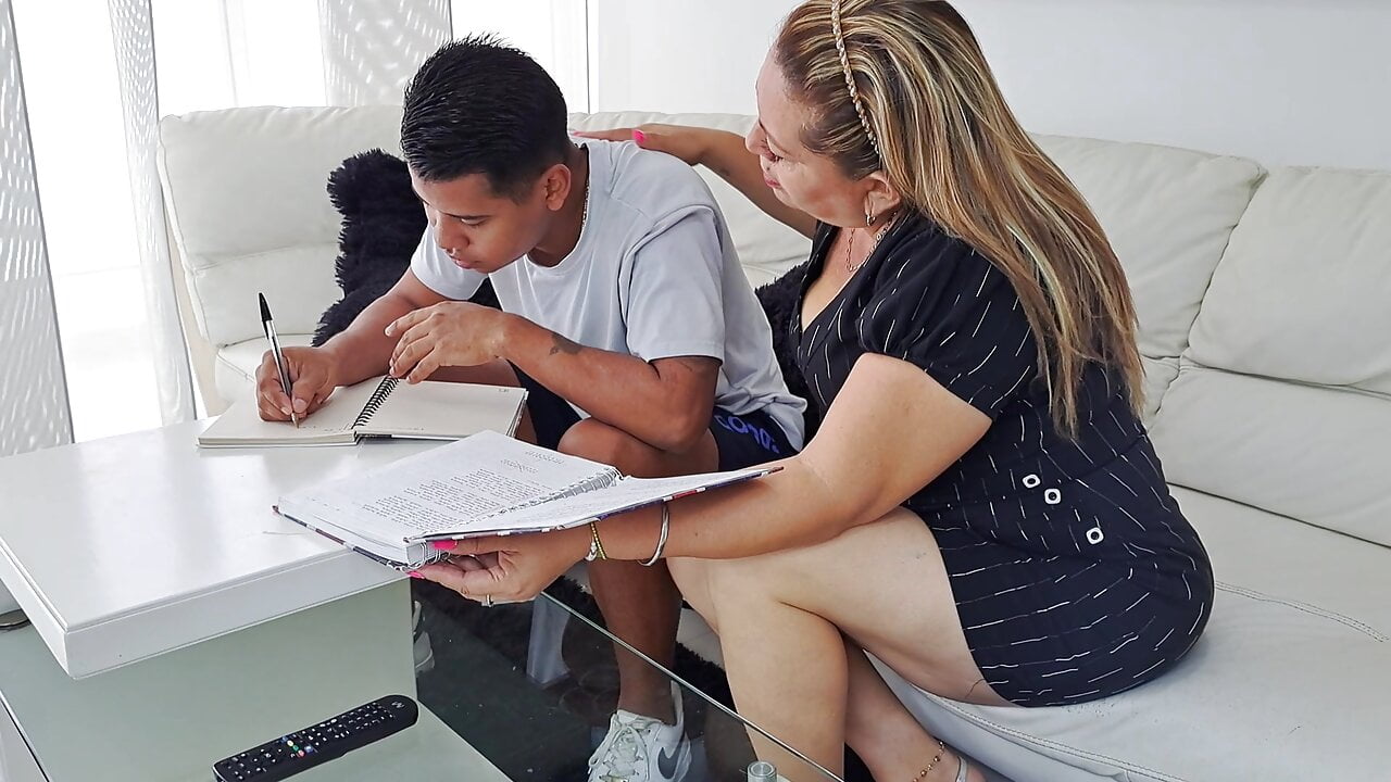 I help my stepson with his homework, his cock distracts me and I end up sucking it