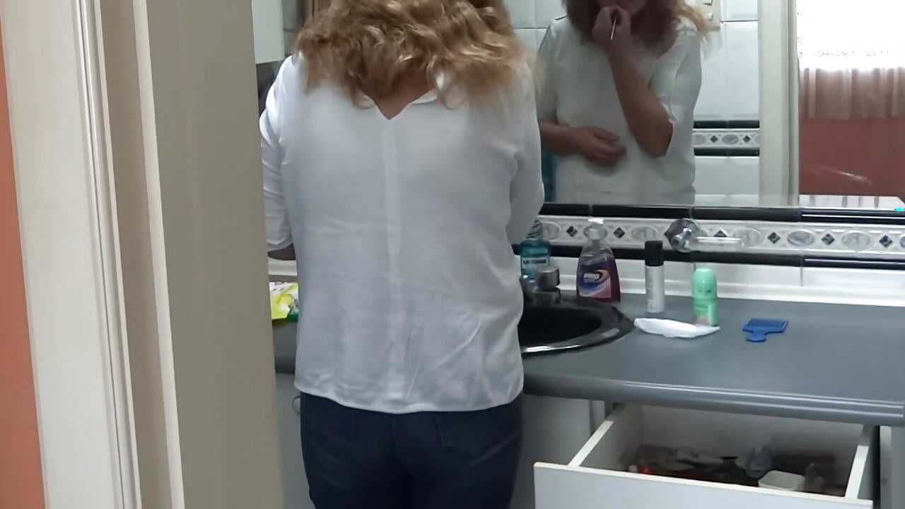 The maid’s stepson is very excited and shows me his big cock and I start touching my pussy